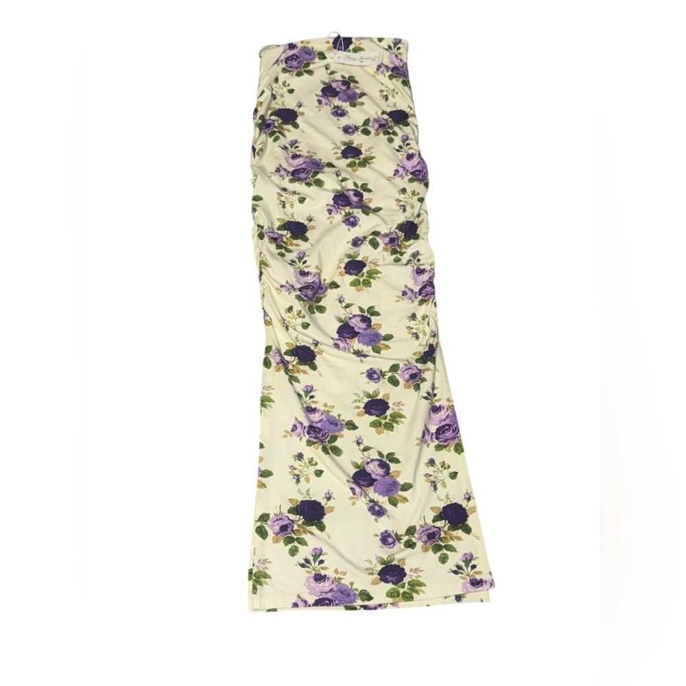 NWT women’s HEAVY MANNERS Purple & cream rose Tulip side slit maxi Skirt Xsmall - Picture 4 of 10